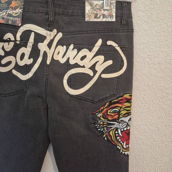 Ed Hardy Denim Tiger Head Embroidered Slim Flare Jeans Women's Size 32 - Picture 3 of 8